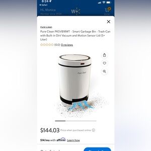 Pure Clean Smart Garbage BinTrash Canwith Dirt Vacuum and Motion Sensor Lid (5+